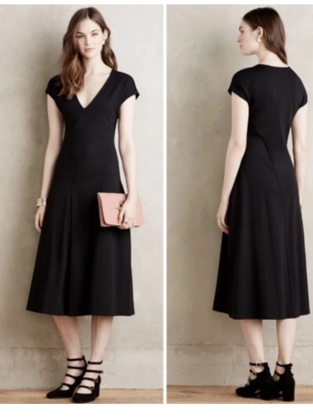 MAEVE by Anthropologie Black Ponte Knit Amelia Midi Dress Size M